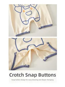 Detail of baby romper bottom snap buttons for easy diaper changes and dressing