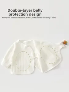 Infant cotton kimono top featuring a double-layer belly protection design and floral detail