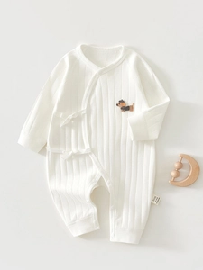 Newborn Baby Bodysuit 100% Cotton Ribbed Romper With Dachshund Embroidery Side Opening Tie Long Sleeve Infant Clothes