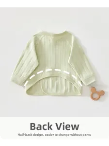 Detail view of cotton newborn shirt showing back opening for easy diaper changes