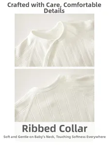 Detail of newborn baby cotton kimono top showing soft ribbed fabric and seamless collar edge