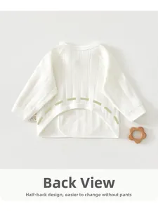 Detail of newborn cotton ribbed long sleeve top featuring a convenient half-back design