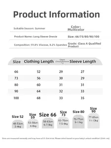 Guide des tailles pour grenouillères bébé en viscose et élasthanne pour l'été