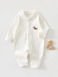 Barboteuse en Coton pour Nouveau-Né Manches Longues Brodé Teckel Body Classe A Couture Plate Jumpsuit Pyjama Bébé Maison