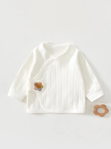 Newborn Baby Kimono Style Long Sleeve Top Pure Cotton Half Back Underwear Soft Breathable Close Fitting Infant Shirt Flower Embroidery