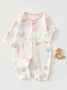 Barboteuse en Coton à Manches Longues pour Nouveau-Né Vêtements d'Été Fins pour Bébé Fille Combinaison à Imprimé Floral Pyjama Doux
