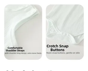 Detail of infant bodysuit with wide shoulder straps and resin snaps for easy dressing