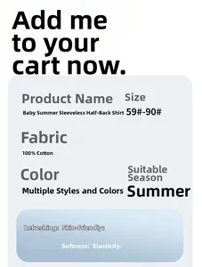 Detailed chart showing 100% cotton material and size specs for newborn baby summer vest