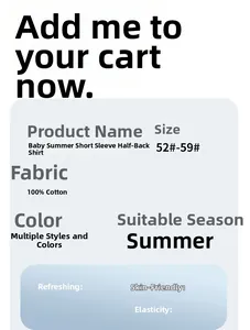 Detailed size chart and material specs for 100% cotton newborn summer short sleeve tops