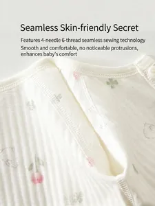 Cotton baby bodysuit with cherry print and seamless four-needle six-thread stitching