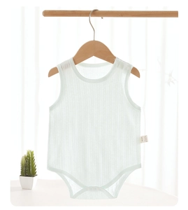 Detail of mint green cotton baby bodysuit showing breathable jacquard texture and snaps