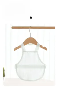 Close-up of white breathable mesh cotton baby belly wrap with adjustable snap buttons