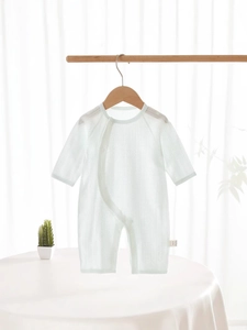 Newborn Baby Cotton Long Sleeve Romper Breathable Thin Side Opening Jumpsuit Soft Pointelle Pajamas For Infant Summer Air Conditioning Clothes