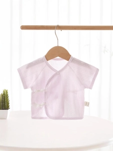 Short sleeve newborn baby kimono shirt in light purple breathable mesh cotton fabric