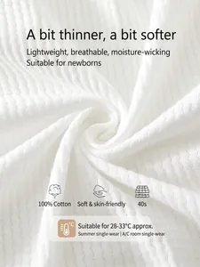White 100% cotton waffle knit baby romper for 28-33°C, ultra-thin and breathable fabric