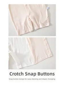 Detailed macro view of high-quality snaps on the bottom of a ribbed baby bodysuit