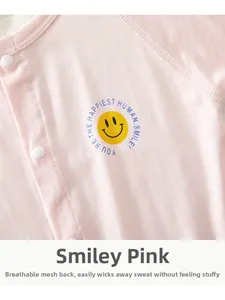 Close-up of pink baby bodysuit with breathable back mesh and snap button closure