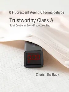 Baby breathable cotton romper showing zero formaldehyde and fluorescence safety test