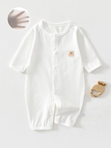 Newborn Baby Waffle Cotton Romper Bear Embroidery Long Sleeve Jumpsuit Soft Breathable Infant Summer Pajamas Home Clothes