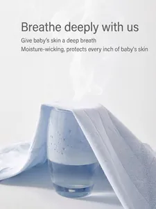 Breathable light blue cotton fabric showing steam passing through for baby clothing