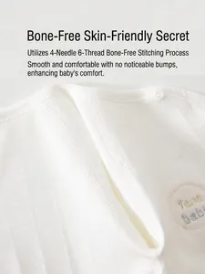 White newborn cotton bodysuit with seamless stitching and cute smiling face embroidery