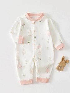 Barboteuse en Coton pour Nouveau-Né Manches Longues Combinaison Infantile Pyjama Imprimé Vêtements d'Intérieur Décontractés