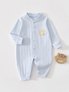 Newborn Baby Cotton Long Sleeve Romper Rabbit Embroidery Bone-free Sewing Infant Starry Moon Sleepwear For Spring Autumn