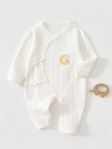 Infant Newborn Cotton Kimono Romper Long Sleeve Butterfly Jumpsuit Side Tie Star Moon Rabbit Embroidery Sleepwear For Baby