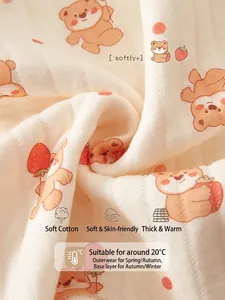 Barboteuse bébé en coton épais avec ours cartoon, tissu rembourré chaud 3 couches