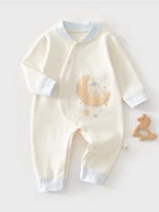 Newborn Baby 100% Combed Cotton Long Sleeve Romper Cartoon Bear Printed Non-bone Stitching Jumpsuit Soft Infant Pajamas