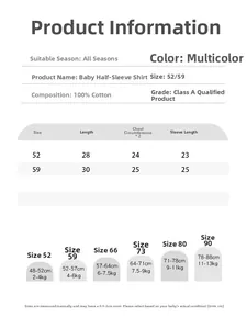 Guide des tailles détaillé pour chemises nouveau-nés en 100% coton bio, certification Classe A