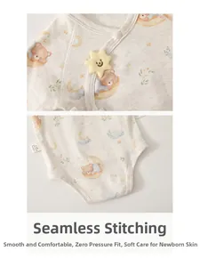 Detail view of seamless cotton baby bodysuit with cute bear prints and soft stitching