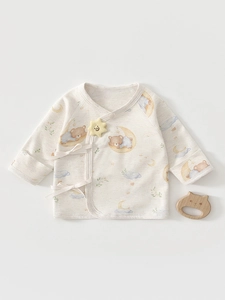Haut Kimono pour Nouveau-né en Coton à Manches Longues avec Lacets Latéraux Respirant Doux Impression de Dessin Animé Bébé