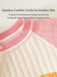 Pink quilted baby romper featuring 4-needle 6-thread seamless stitching and soft knit fabric
