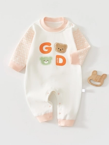 Cute Baby Romper Long Sleeve Cotton Blend Jumpsuit For Newborn Infants Spring Autumn Clothing Bear Applique Homewear