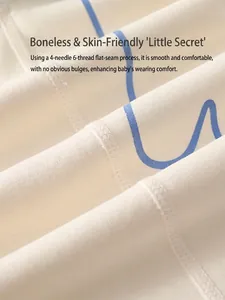 Tutina neonato beige a maniche lunghe con stampe blu e cuciture piatte anti-sfregamento