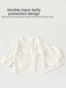 Detail view of double-layer protective cotton baby kimono top with soft rib knit texture