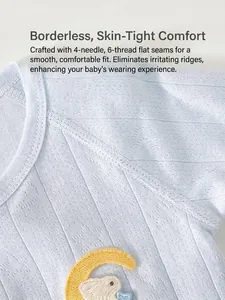 Light blue cotton newborn kimono top with seamless stitching and moon embroidery detail