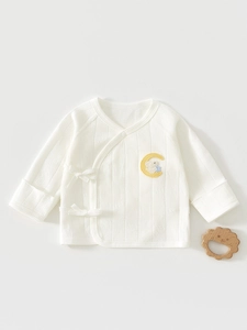 Newborn Infant Kimono Tops Cotton Long Sleeve Half-back Shirts Breathable Ribbed Knit Cartoon Embroidery Wrap Tops For Babies