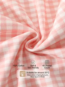 Pink and white checkered 100% cotton baby romper fabric with soft brushed texture