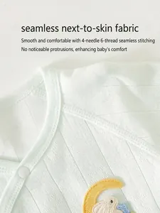 Light green cotton newborn baby shirt with seamless stitching and embroidery detail