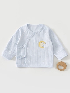 Newborn Baby 100% Cotton Kimono Wrap Top Long Sleeve Flat Seam Soft Breathable Shirt Infant Star Moon Embroidery Underwear