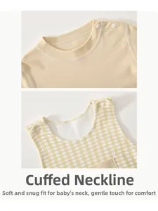 Detail of baby bodysuit necklines with shoulder snaps and soft ribbed cotton fabric