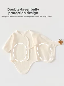 Detailed view of baby bodysuit with double-layer belly protection and ribbed cotton fabric