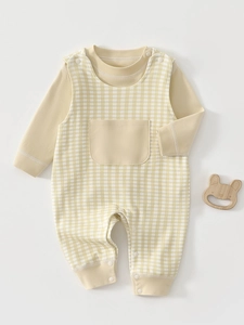 Infant Baby Gingham Overalls And Long Sleeve Pullover Pure Cotton Soft Autumn Clothes For Toddler Boys Girls