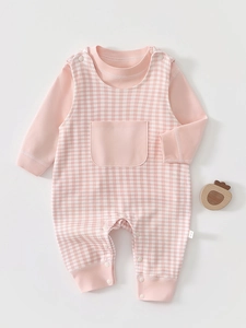 Infant Romper Set 100% Cotton Long Sleeve Plaid Overalls Two-Piece Outfit For Newborn Baby Autumn Spring Clothing