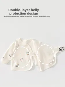 Infant cotton wrap top with panda print featuring a double-layer belly protection design