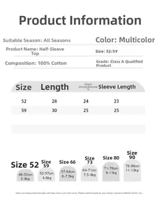 Guide des tailles pour chemise de nouveau-né en coton 100% avec mesures de sécurité de classe A