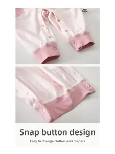 Close-up of snap fastener crotch on newborn cotton bodysuit for easy diaper changes