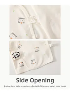Detail of baby side-snap panda top with double-layer belly protection and cotton texture